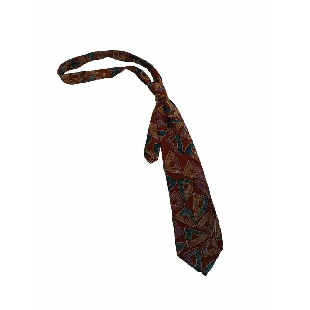 John Henry Silk Tie Brown‎ Triangle Multicolor
